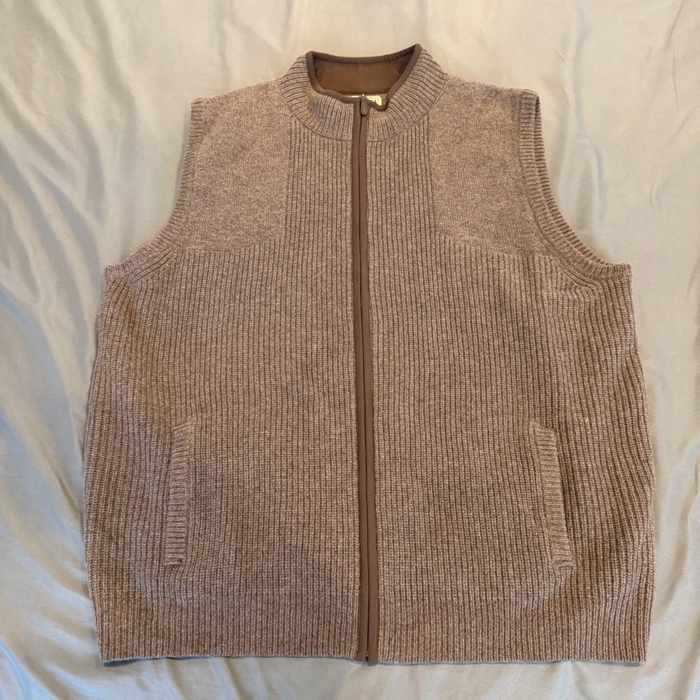 LL Bean Waterfowl Full Zip Sweater Vest Mens XXXL Brown dark Cider Lambswool